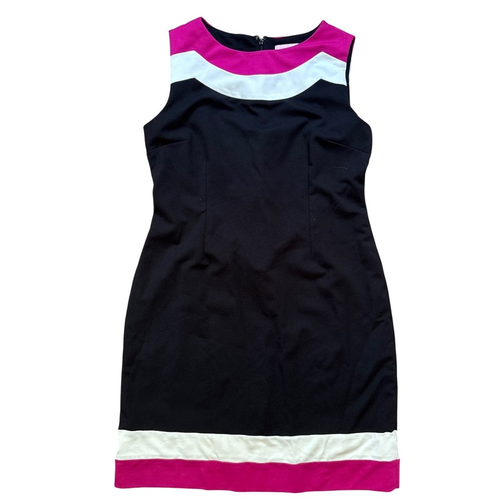 Lilly Pulitzer Shift Dress Women Black Pink Colorblock Sleeveless SIZE L‎